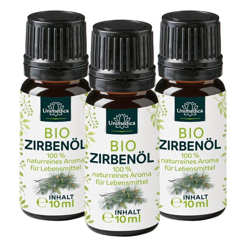 Lot de 3: Huile de pin cembro BIO  huile d'arolle 100% naturelle - arôme de pin cembro - huile essentielle - 3 x 10 ml - par Unimedica