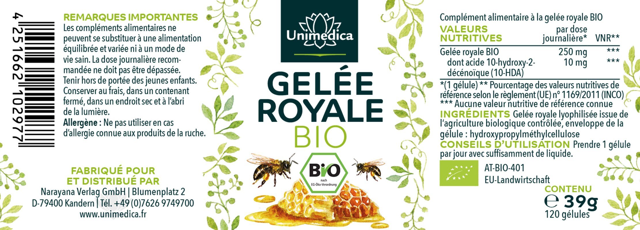 Gelée royale BIO - 120 gélules - par Unimedica
