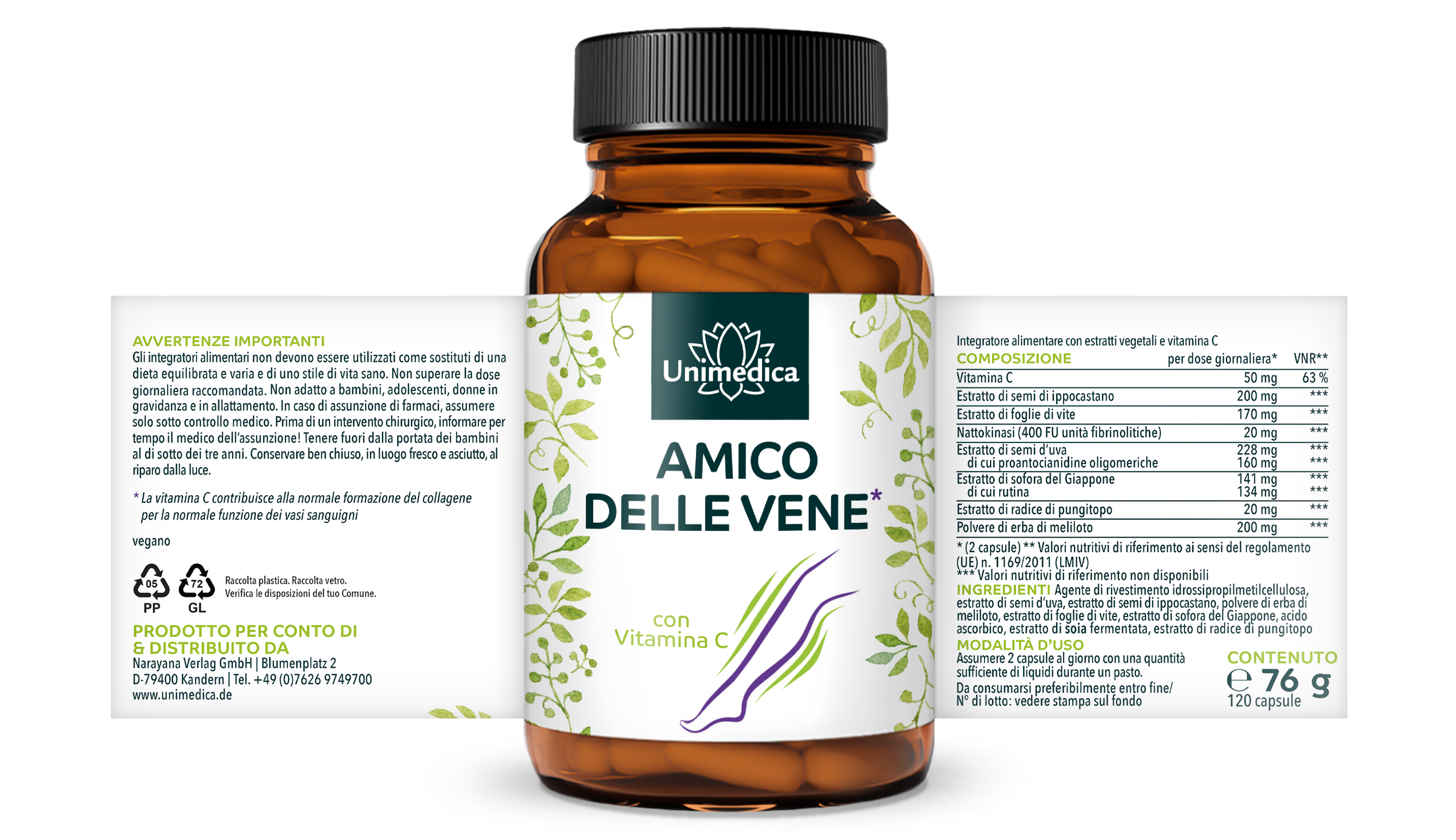 Amico delle vene* - Complesso con vitamina C e rutina - 120 capsule