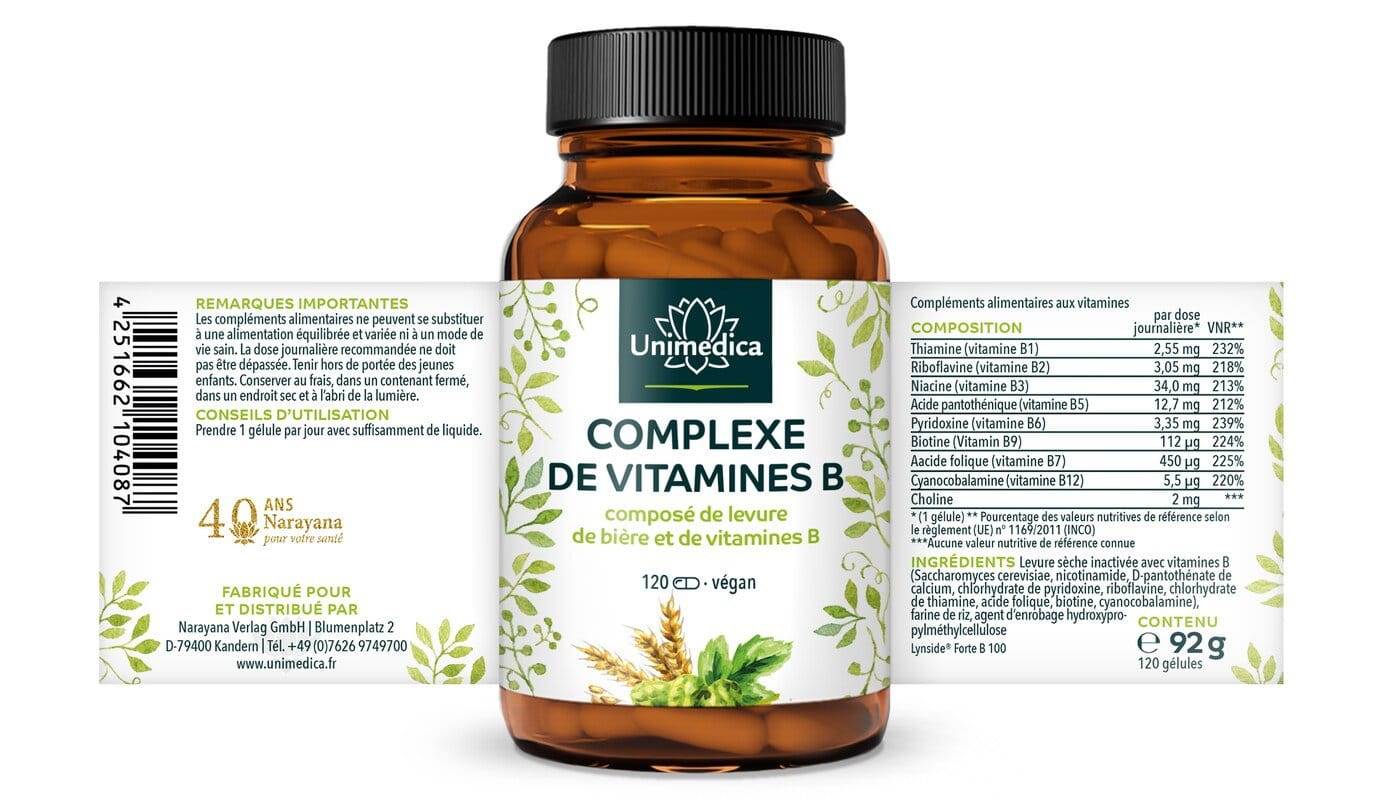 Complexe de vitamines B issu de la levure de bière - 120 gélules - par Unimedica