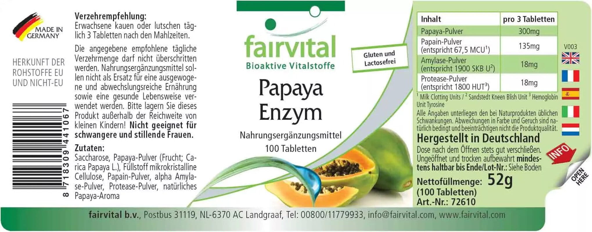 Papaya Enzym - 100 Kautabletten
