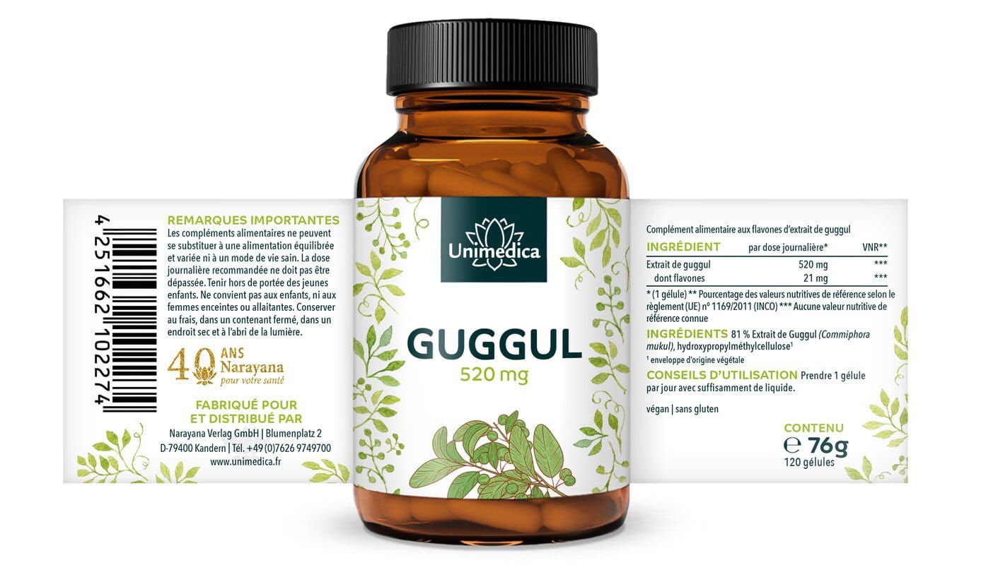 Extrait de guggul - 520 mg - avec 4 % de flavones - 120 gélules - par Unimedica