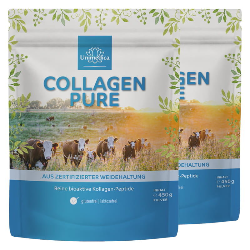 Set: Collagen Pure - collagen protein - from certified pasture-reared animals - 2 x 450 g powder - by Unimedica