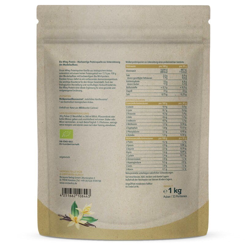 Bio Whey Protein - Vanille - 72 % Protein - 1 kg - von Unimedica