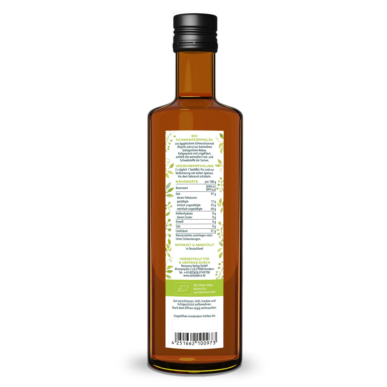 Bio Schwarzkümmelöl ungefiltert - 500 ml - von Unimedica