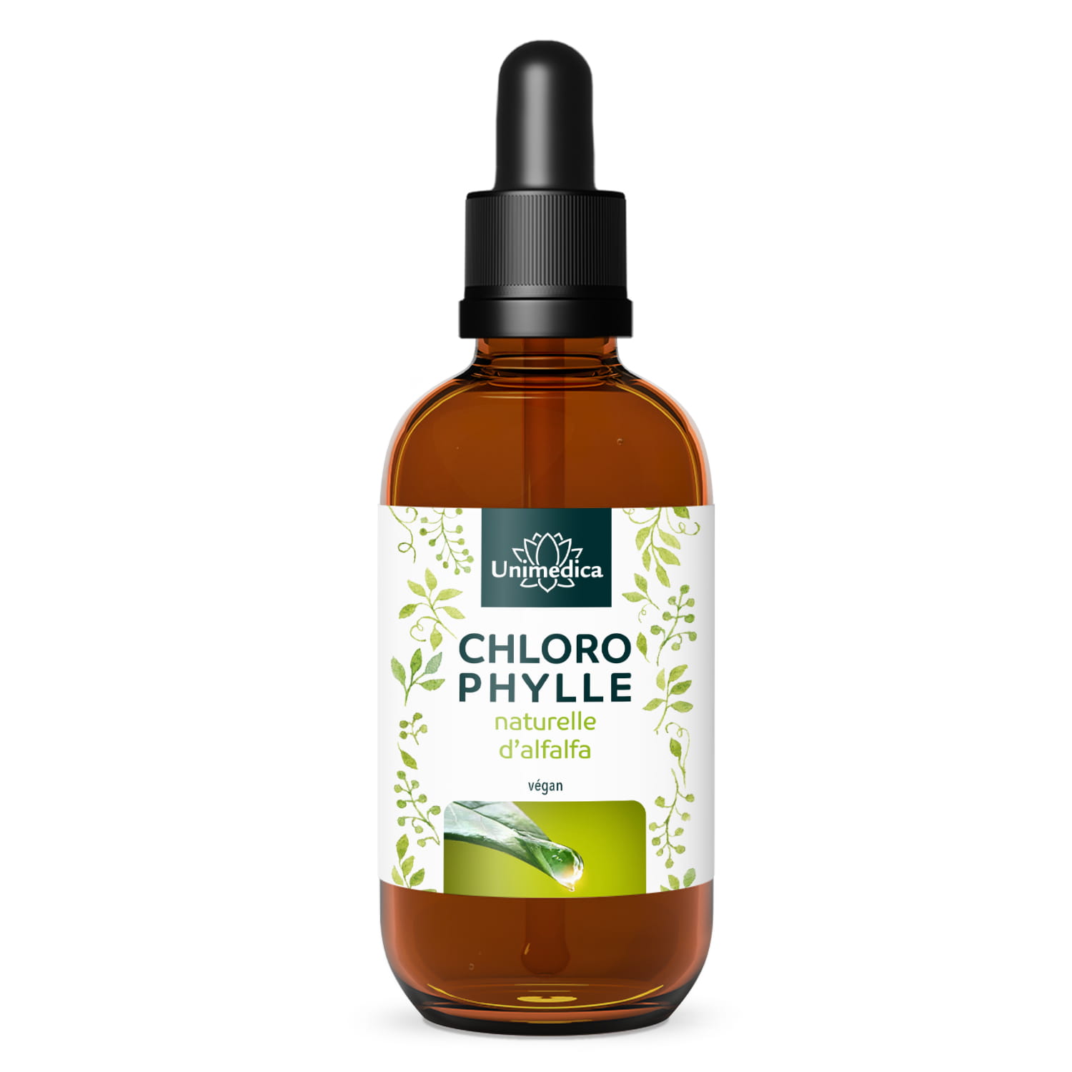 Gouttes de chlorophylle issue de l'alfalfa - 200 mg par dose quotidienne (3 x 20 gouttes) - 50 ml - Unimedica