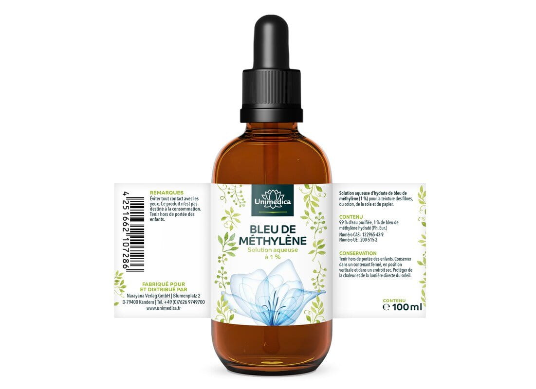 Bleu de méthylène  solution aqueuse à 1 % - pureté de 99,8 %  - exempt de métaux lourds - 100 ml  par Unimedica