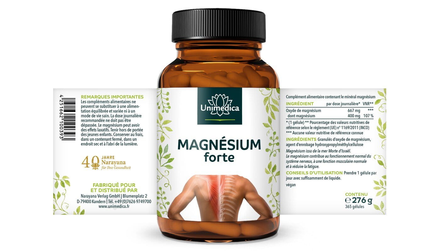 Magnesium forte - 400 mg par dose quotidienne (1 gélule) - 365 gélules - par Unimedica