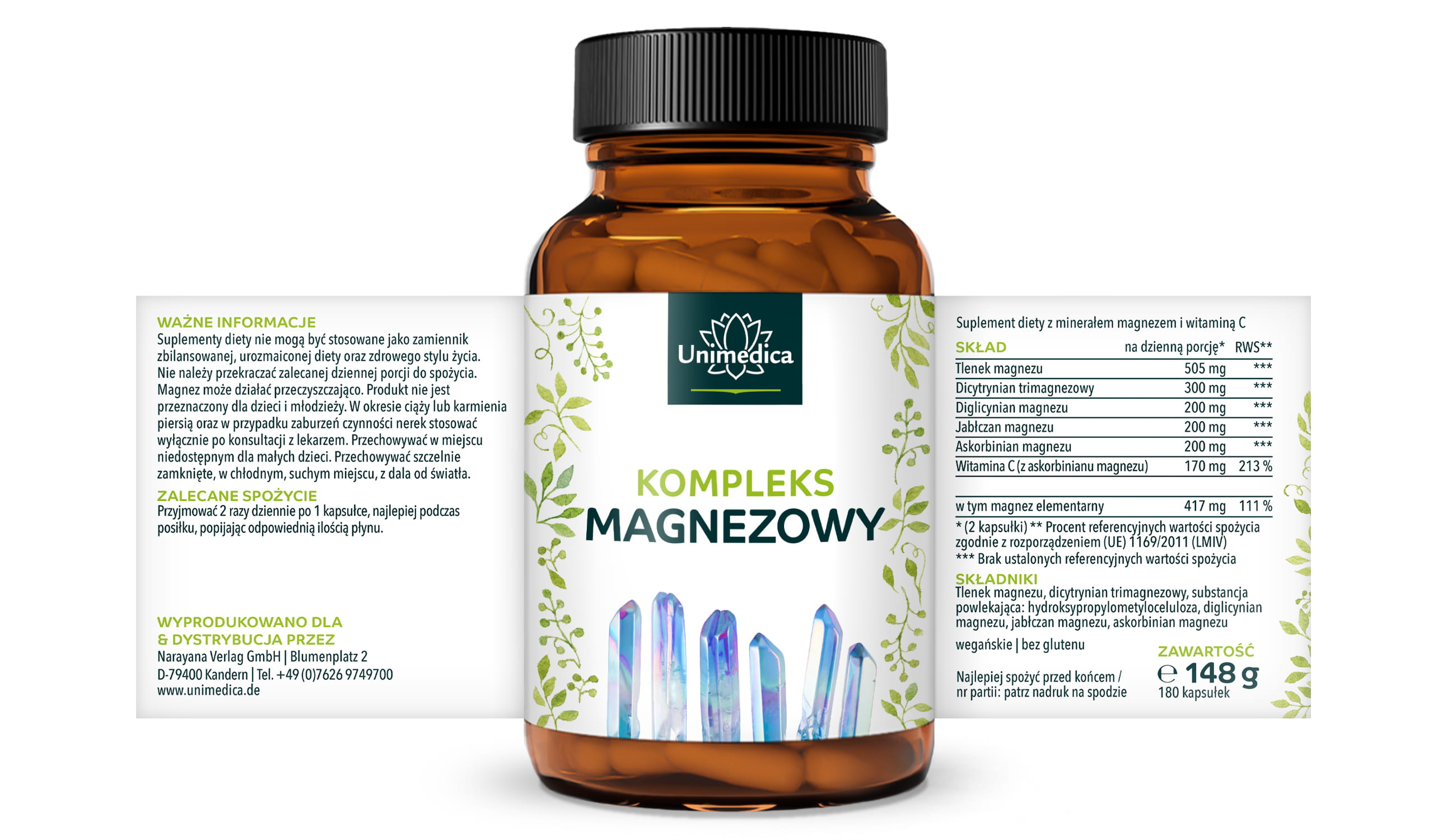 Kompleks magnezu - 417 mg magnezu elementarnego na dzienną dawkę (2 kapsułki) - 180 kapsułek