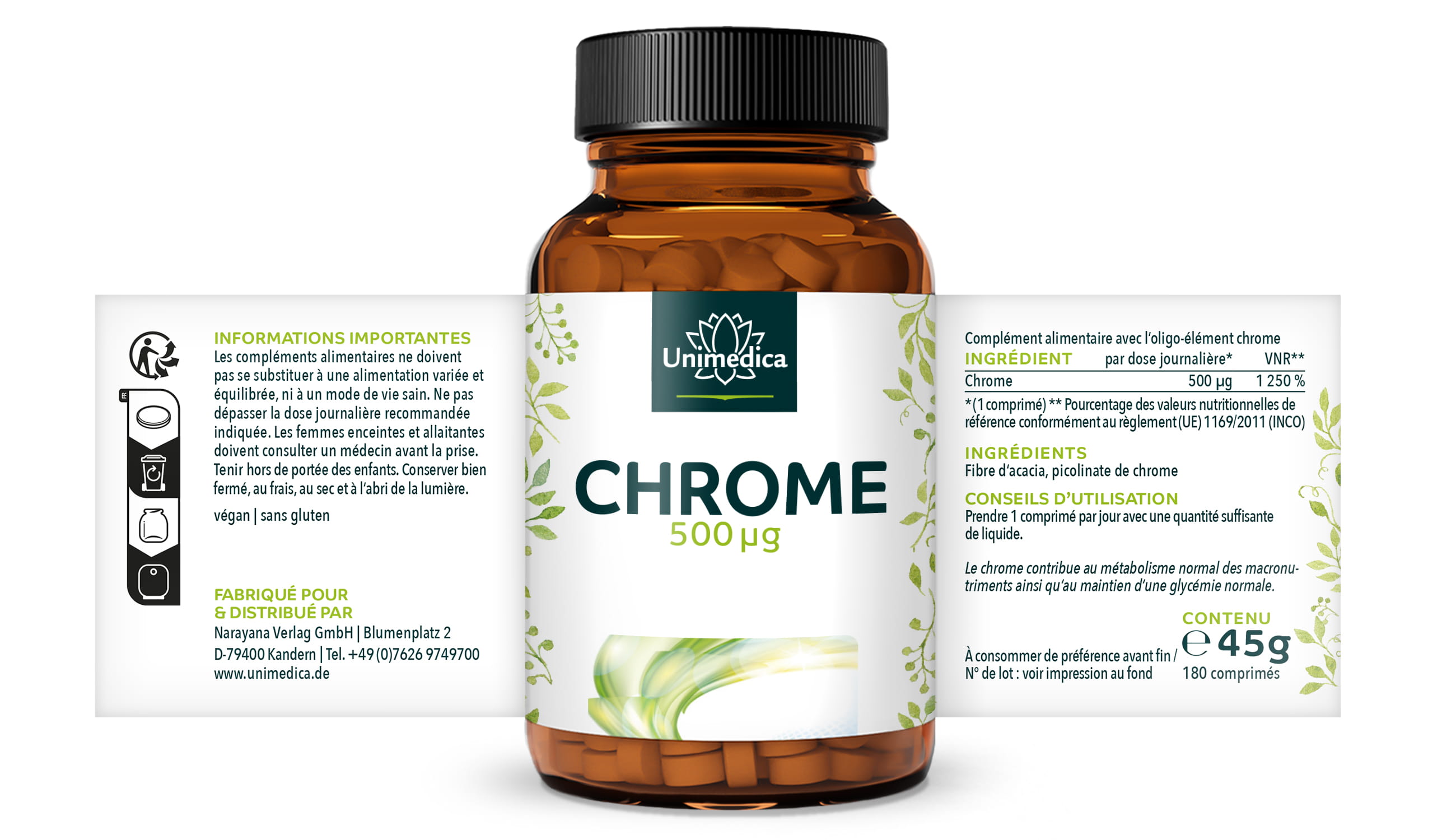 Chrome - 500 µg par dose journalière (1 comprimé) - 180 comprimés - par Unimedica