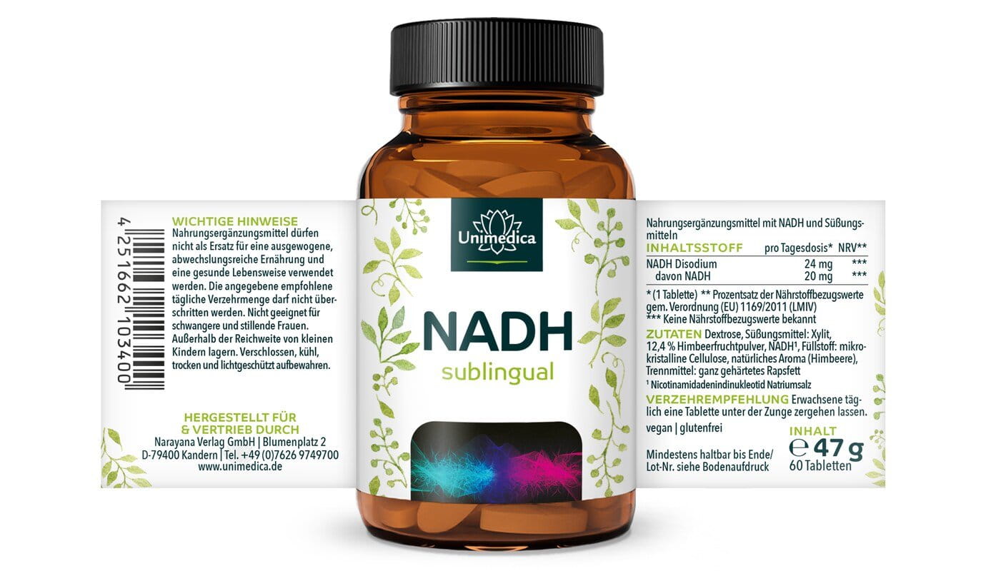 NADH sublingual - 20 mg pro Tagesdosis (1 Tablette) - 60 Tabletten - von Unimedica