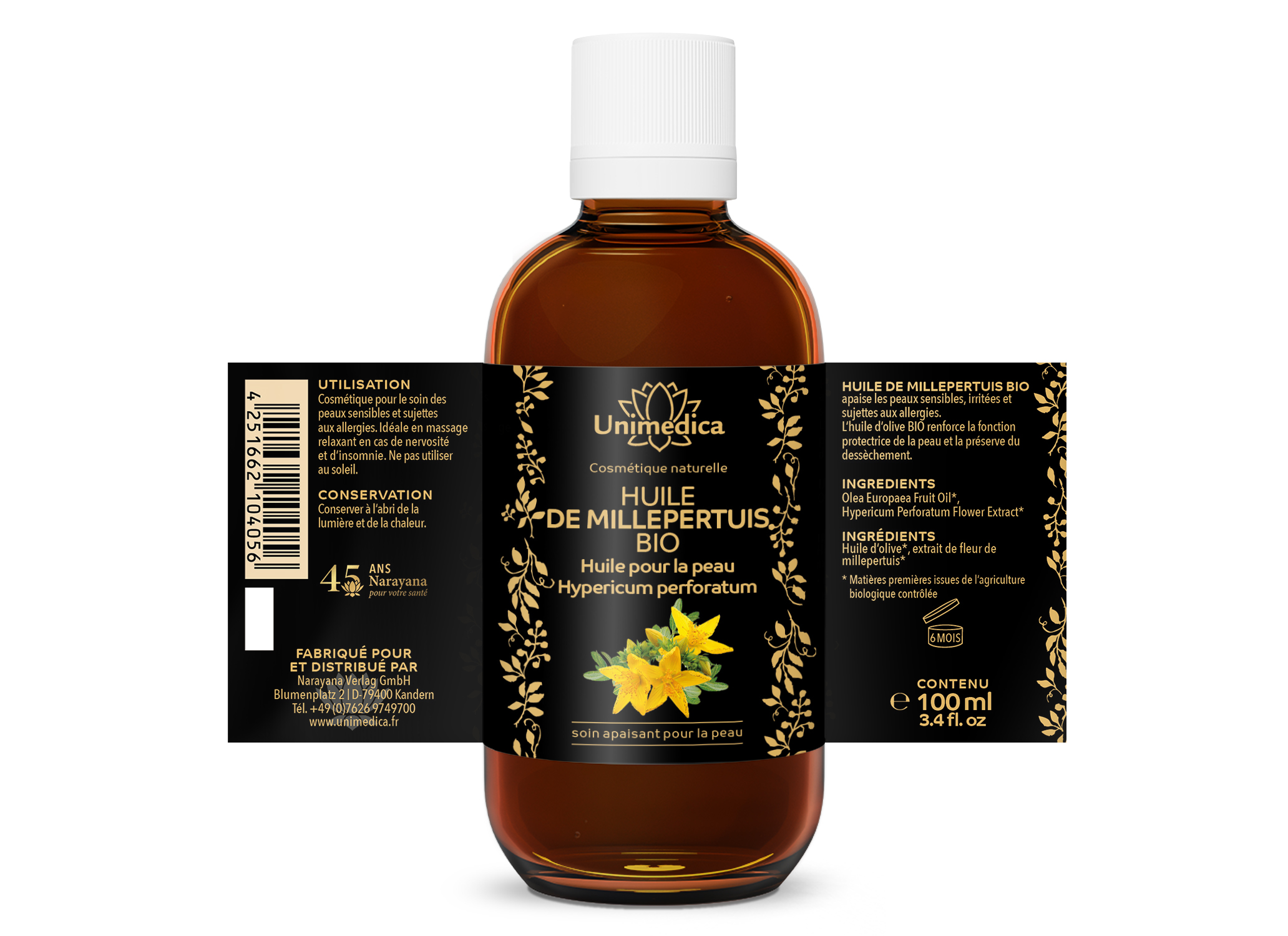 Huile de millepertuis bio pour la peau - 100 ml - par Unimedica