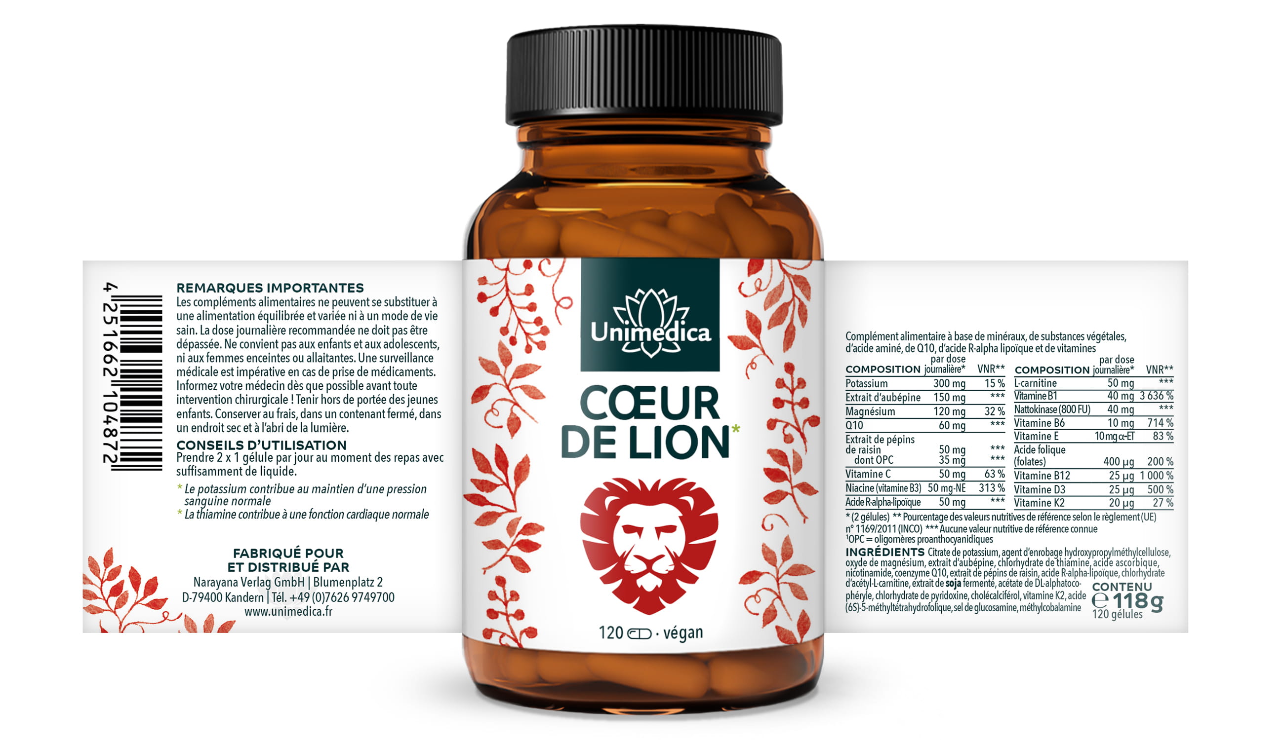 Lot de 2: Cœur de lion*  Produit combiné - 2 x 120 gélules - par Unimedica