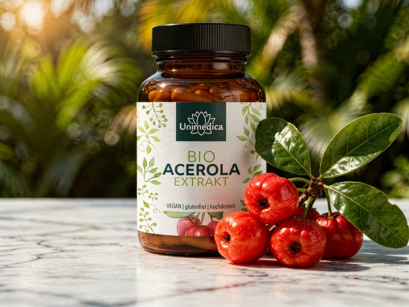 Acerola extract capsules - 180 capsules - 988 mg per daily dose - from Unimedica