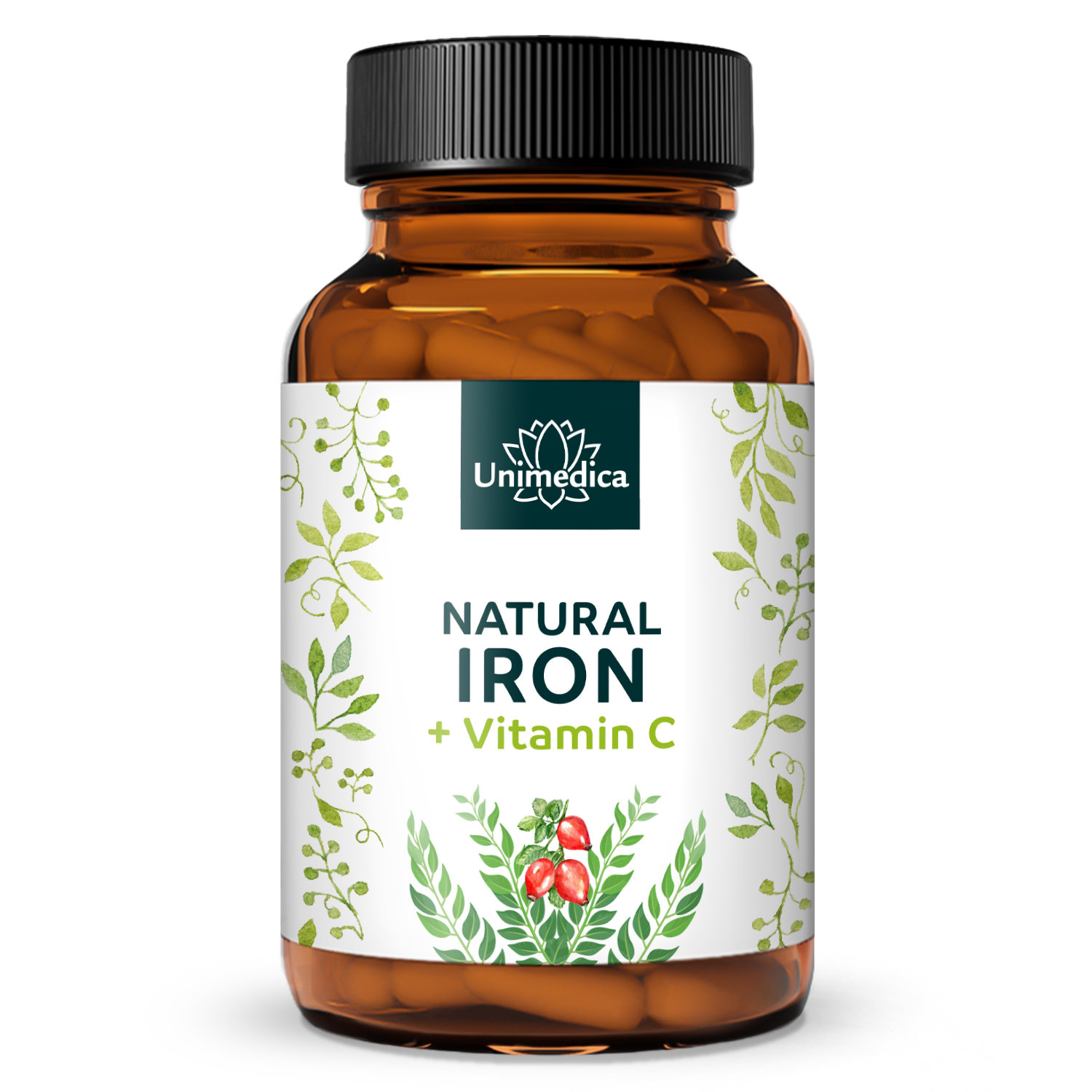 Natural iron from curry leaf extract + vitamin C from rosehip extract - 28 mg iron + 160 mg vitamin C per daily dose (2 capsules) - 180 capsules
