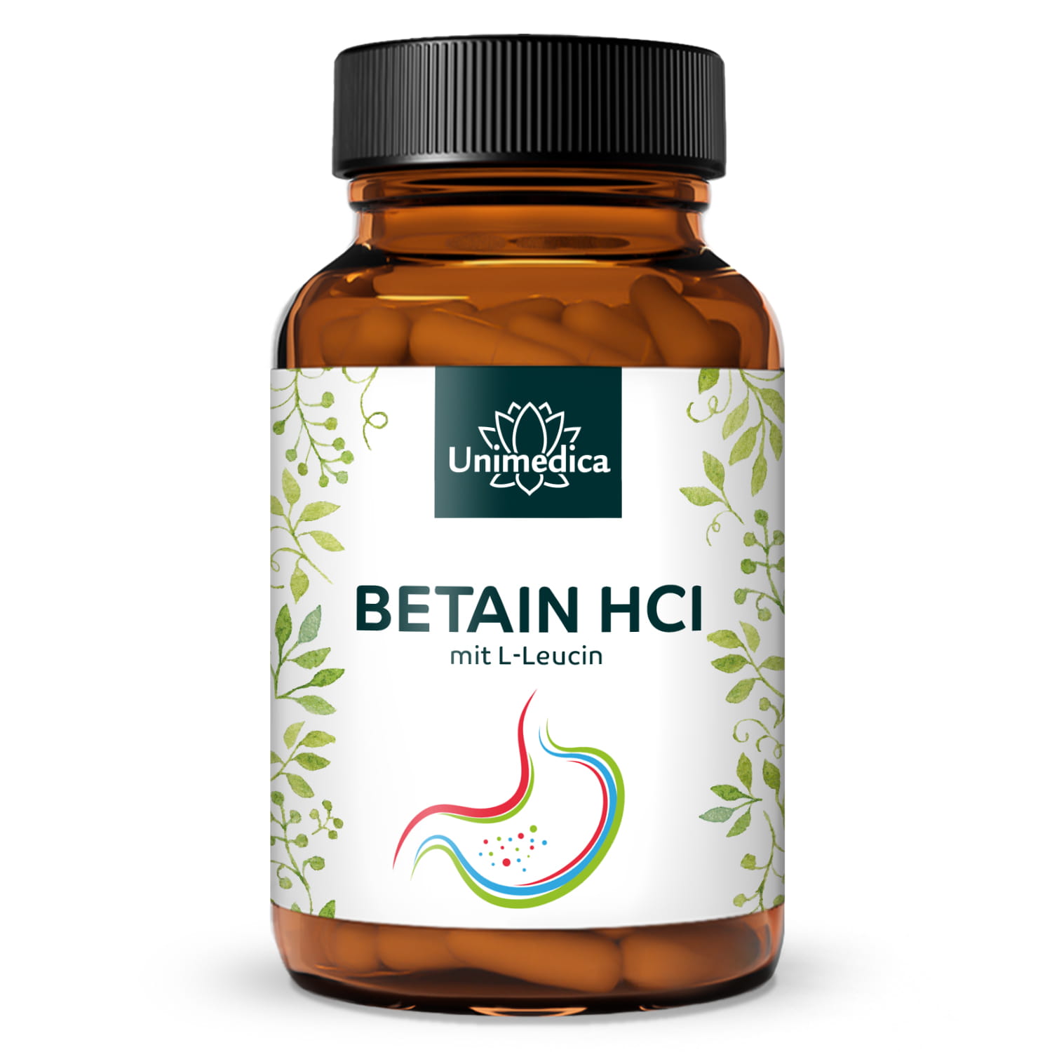 Betain HCl mit L-Leucin - 2.600 mg pro Tagesdosis (4 Kapseln) - 120 Kapseln - von Unimedica