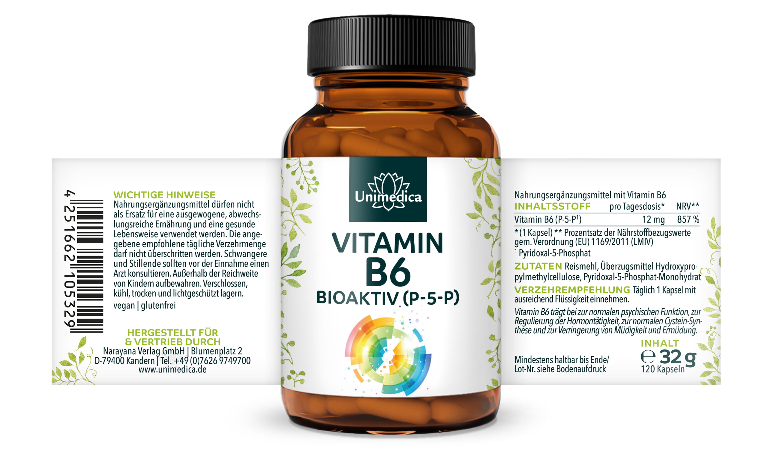 Vitamin B6 BIOAKTIV - Pyridoxal-5-Phosphat (P-5-P) - 25 mg pro Tagesdosis (1 Kapsel) - hochdosiert - 120 Kapseln - von Unimedica
