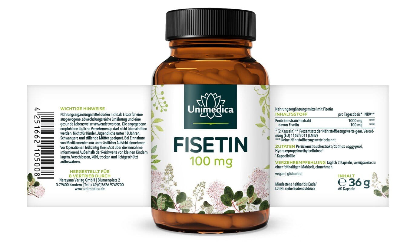 Fisetin - 100 mg pro Tagesdosis (2 Kapseln) - 60 Kapseln - von Unimedica