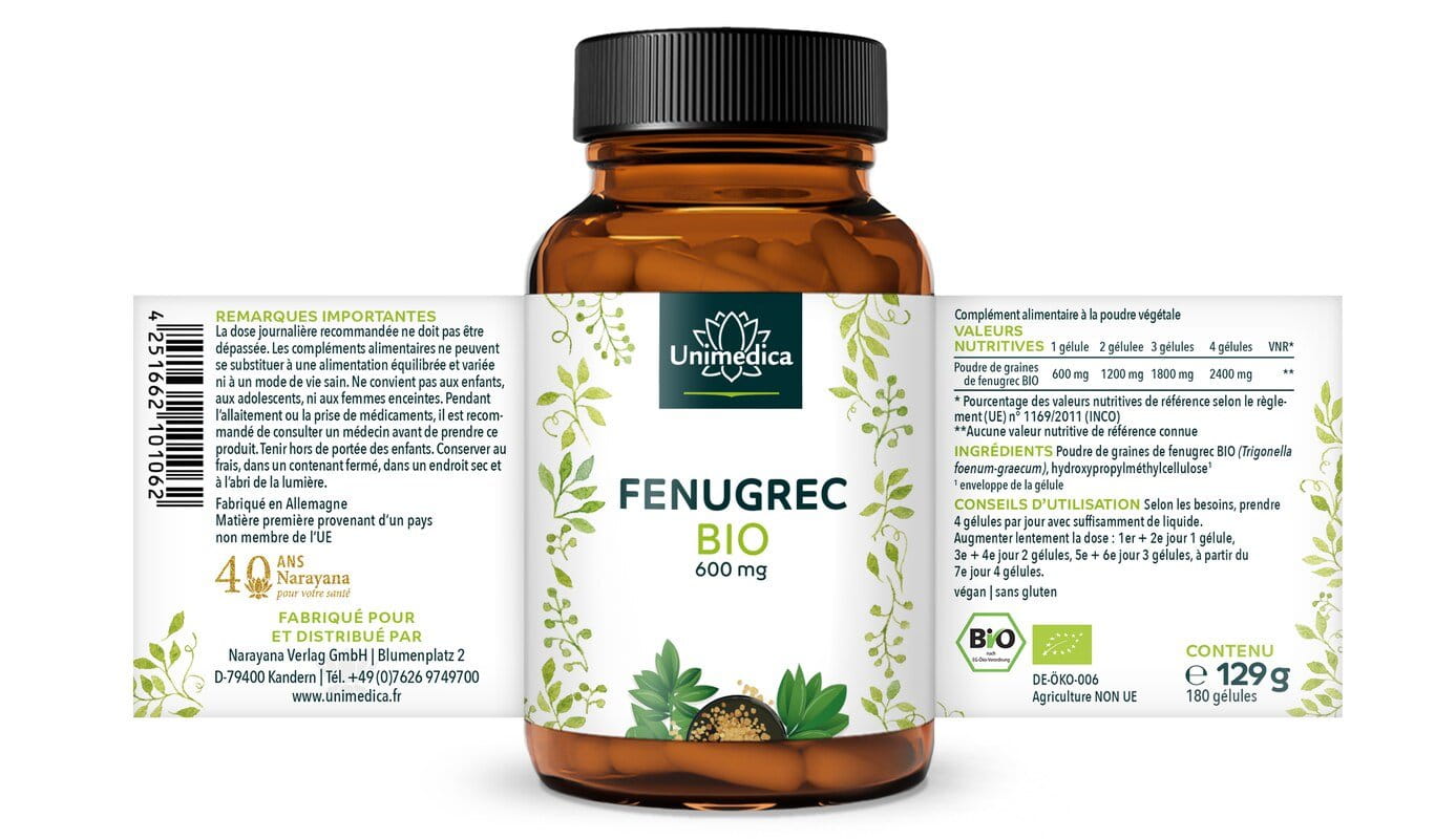 Fenugrec - 600 mg - dosage élevé - 180 gélules - par Unimedica