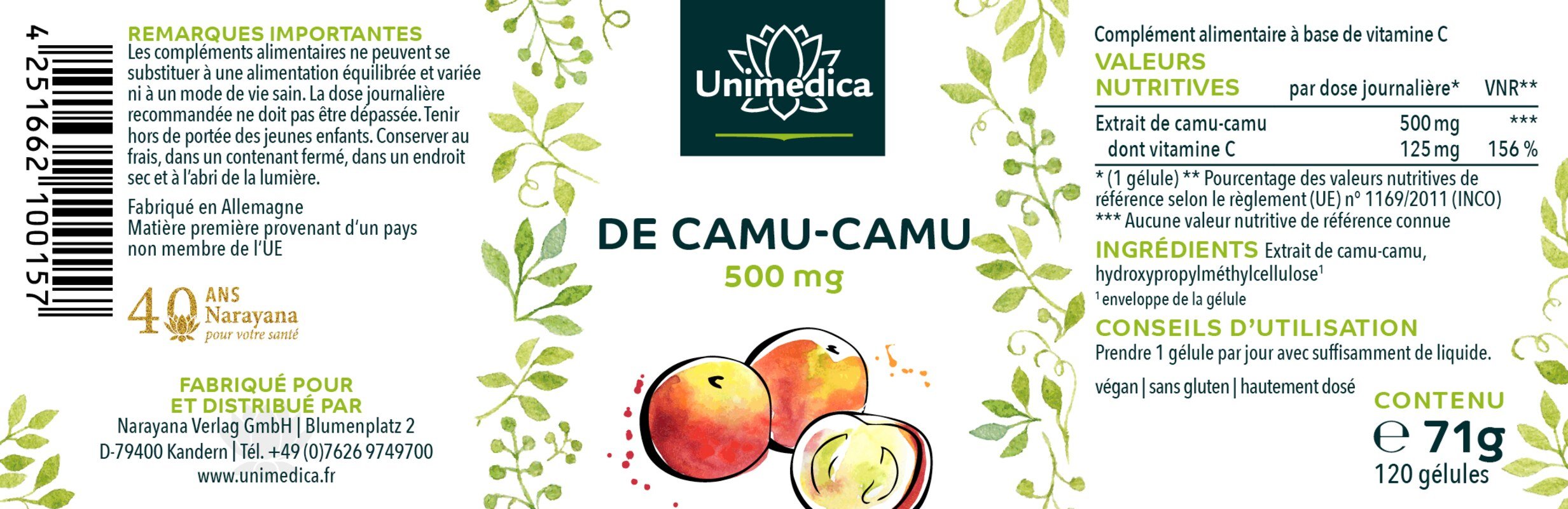 Extrait de Camu Camu  hautement dosé - 120 gélules - Unimedica