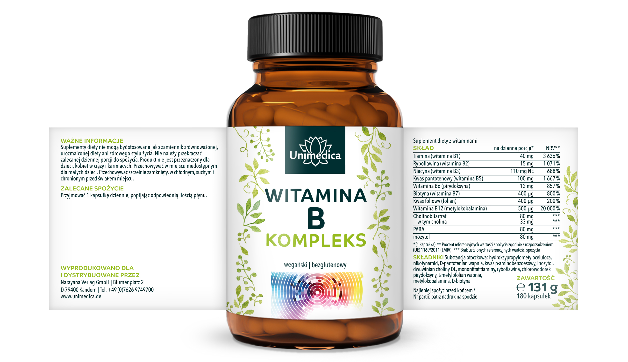 Kompleks witamin B - wysokodawkowy - 180 kapsułek - z kofaktorami - Unimedica