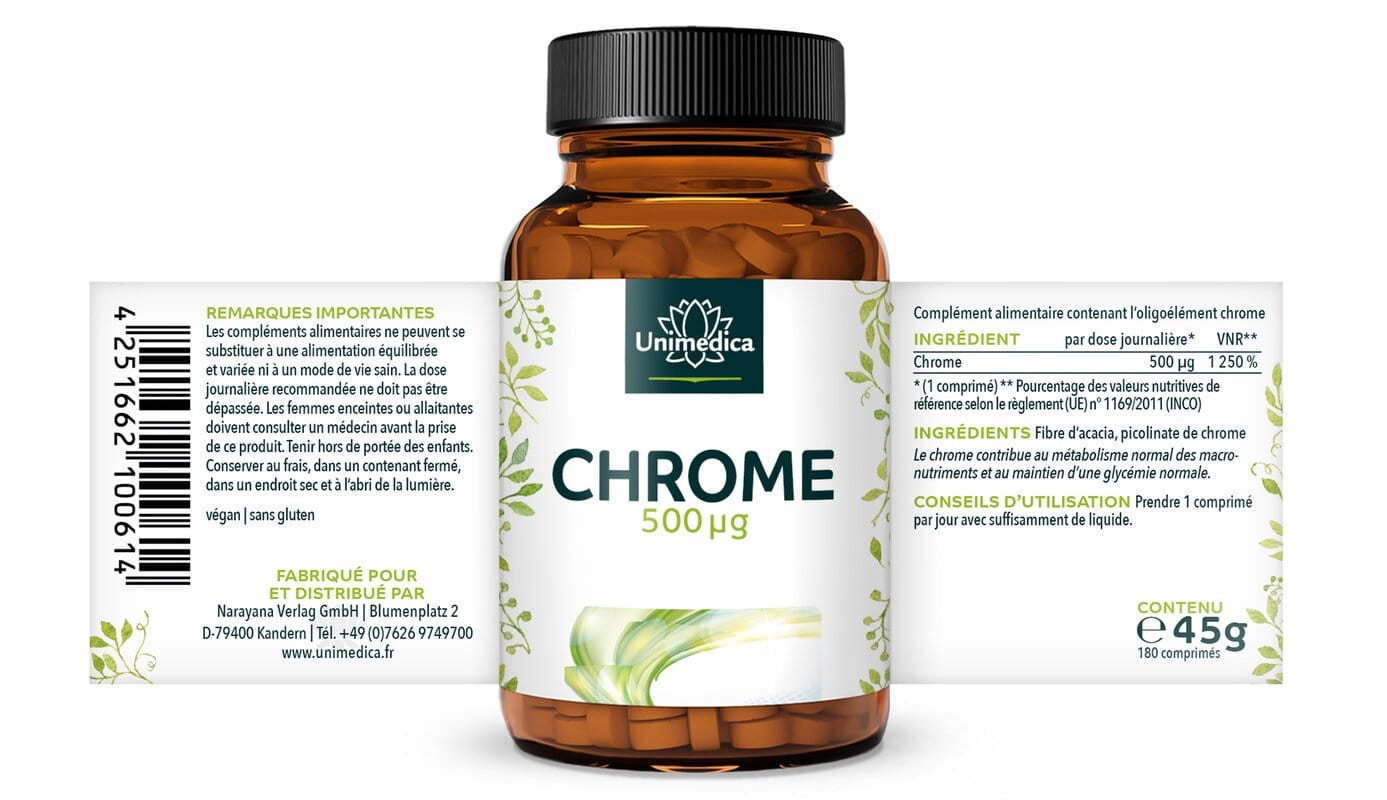 Chrome - 500 µg par dose journalière (1 comprimé) - 180 comprimés - par Unimedica