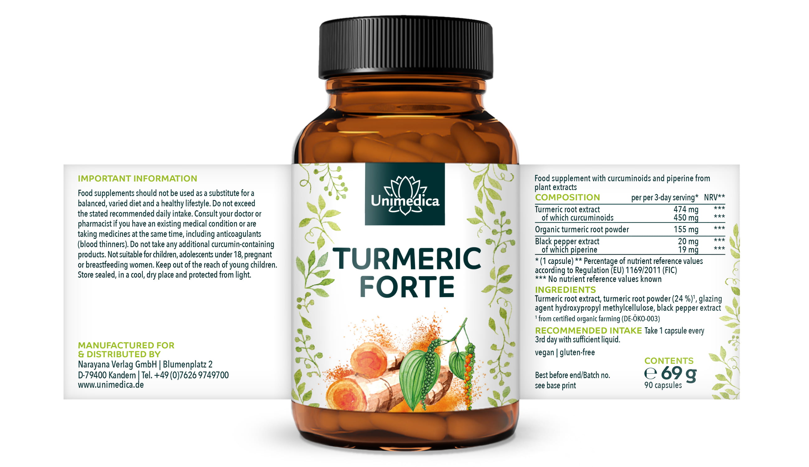 Turmeric FORTE - with black pepper - 90 capsules - from Unimedica