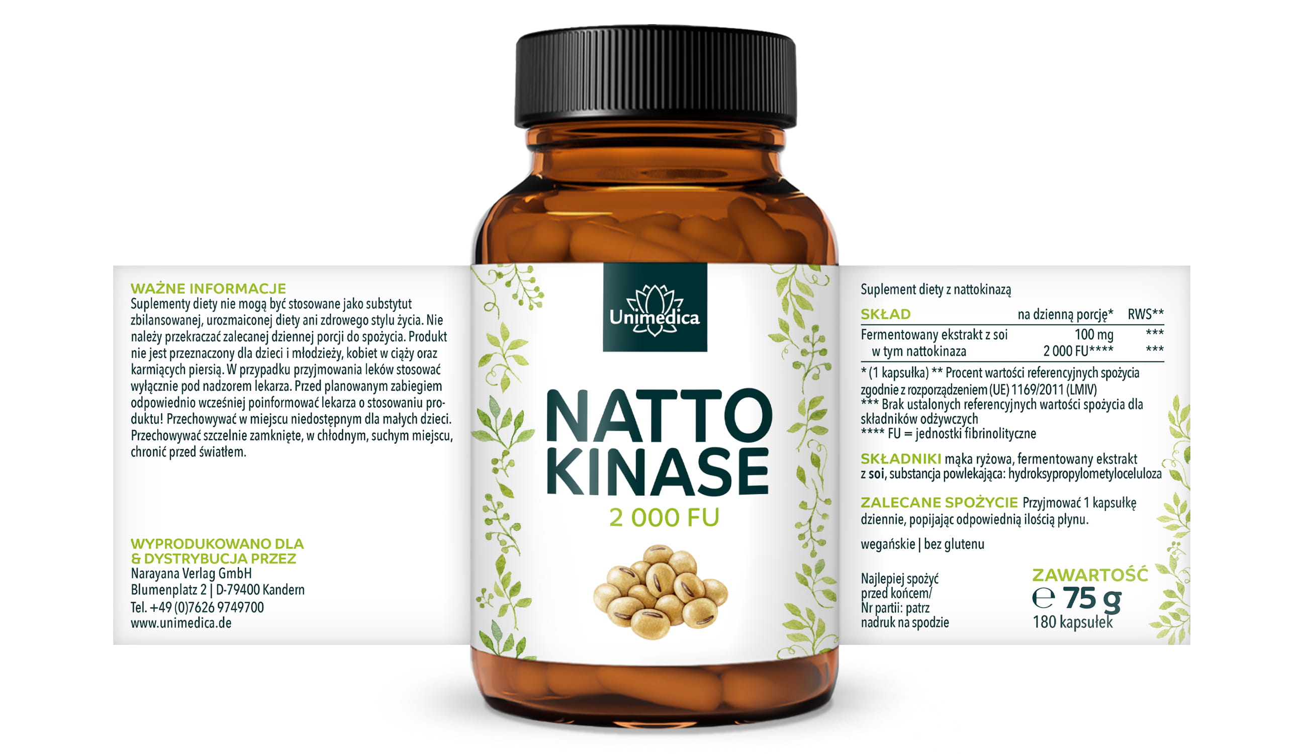 Nattokinaza – 100 mg / 2000 FU na dawkę dzienną (1 kapsułka) – 180 kapsułek – od Unimedica