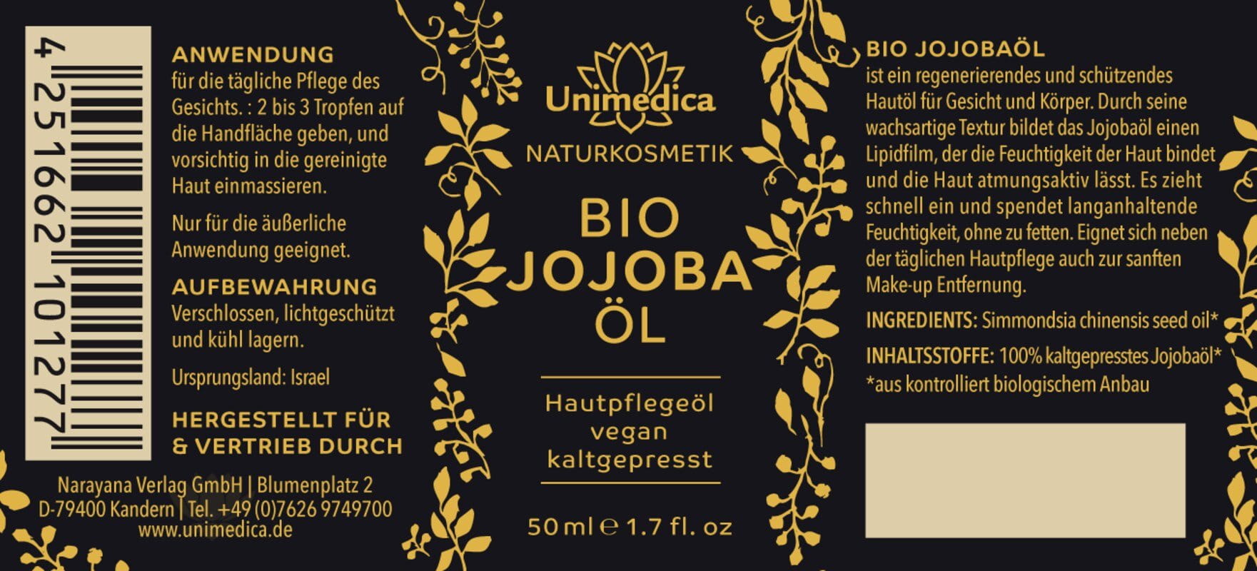 Lot de 2: Huile de jojoba bio - 2 x 50 ml - par Unimedica