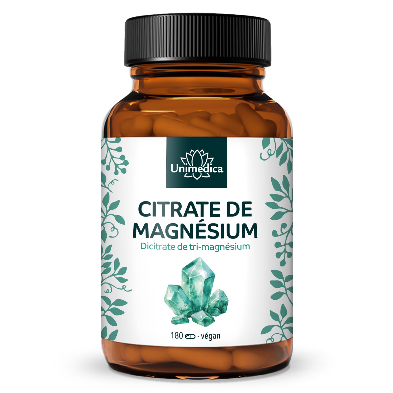Citrate de magnésium - Tri-magnésium-dicitrat - 360 mg de magnésium élémentaire par dose journalière (3 gélules) - 180 gélules
