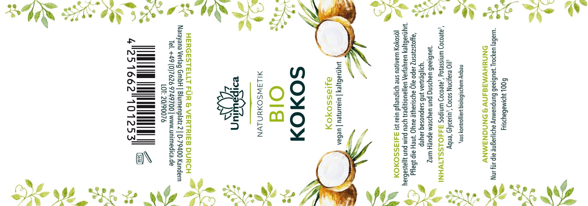Lot de 2: Savon à la noix de coco bio - 2 x 100 g - par Unimedica