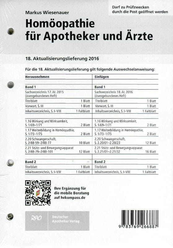 Homöopathie für Apotheker und Ärzte - 18. Aktualisierungslieferung 2016