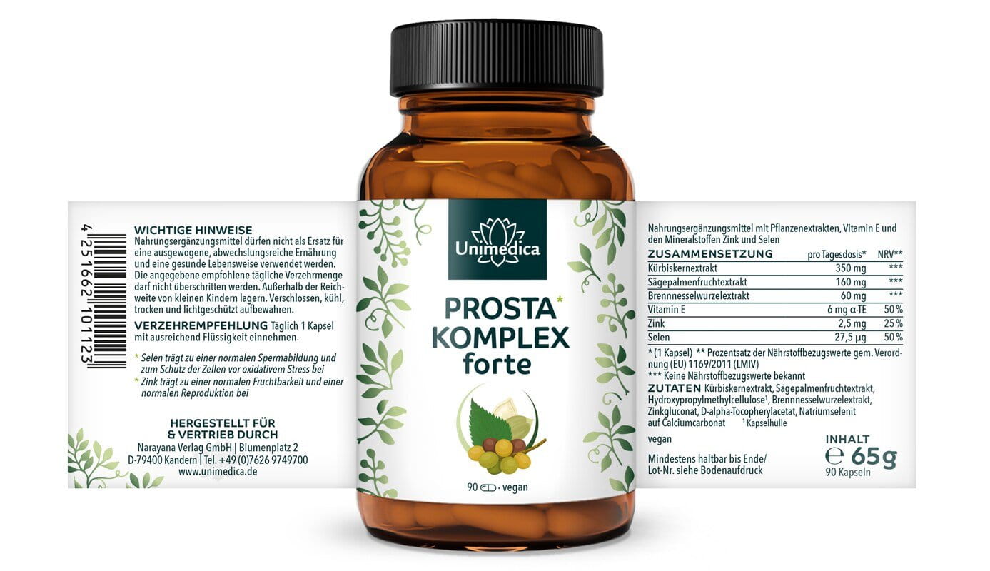 2er-Sparset: Prosta* Komplex forte - mit Kürbiskernextrakt, Sägepalmenextrakt und Brennnesselwurzel - 2 x 90 Kapseln - von Unimedica