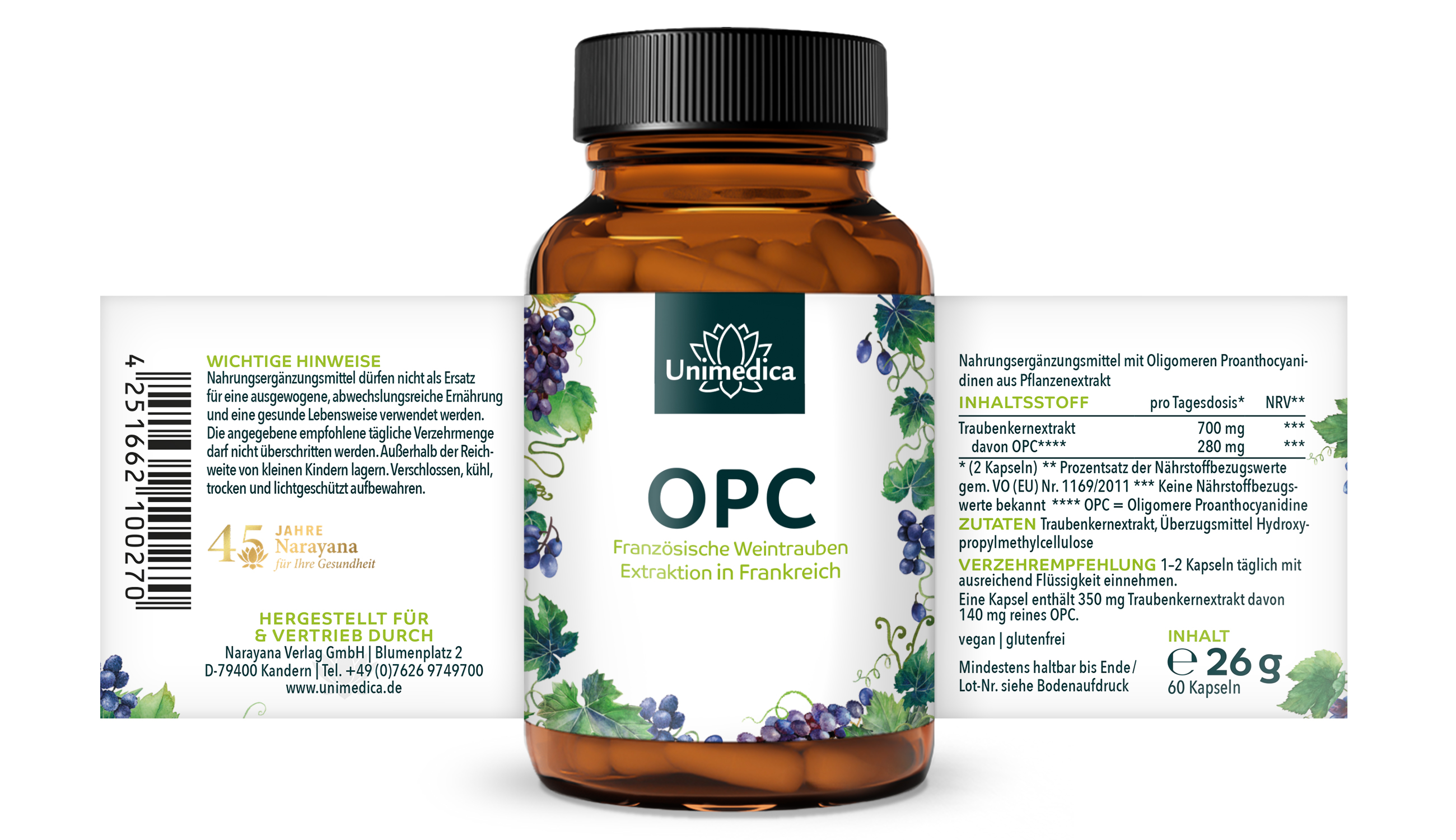 2er-Sparset: OPC - 280 mg pro Tagesdosis (2 Kapseln) - 2 x 60 Kapseln - von Unimedica - Topangebot