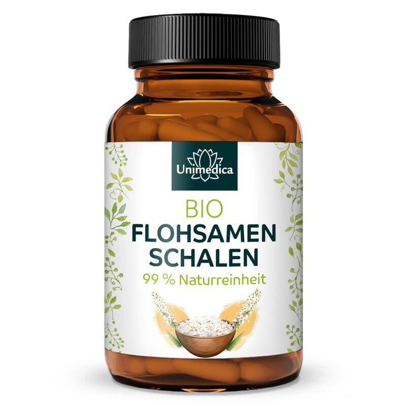 Bio Flohsamenschalen - 3.750 mg pro Tagesdosis (5 Kapseln) - 180 Kapseln - von Unimedica, Nahrungsergänzungsmittel mit Bio Flohsamenschalenpulver