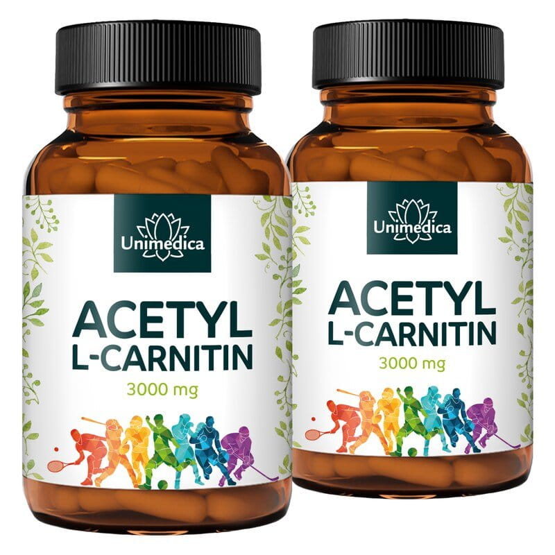 2er-Sparset: Acetyl L-Carnitin - 3.000 mg pro Tagesdosis (6 Kapseln) - 2 x 250 Kapseln - von Unimedica