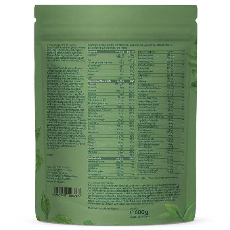 ALLES IN EINEM Green - All-in-One-Drink - 30 Portionen - Pulver - 600 g - von Unimedica