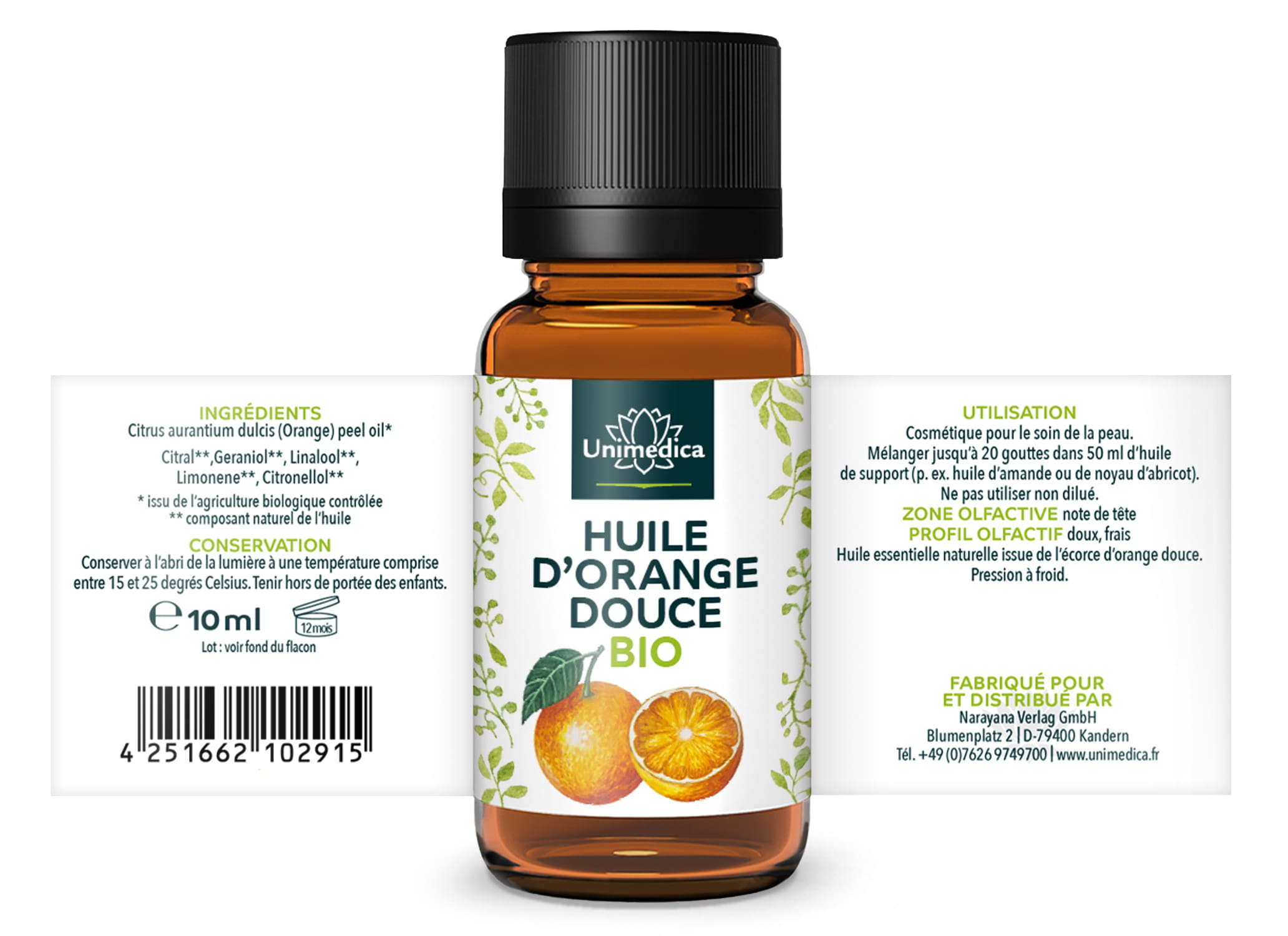 Orange douce BIO - Citrus sinensis dulcis - huile essentielle naturelle - 10 ml - par Unimedica