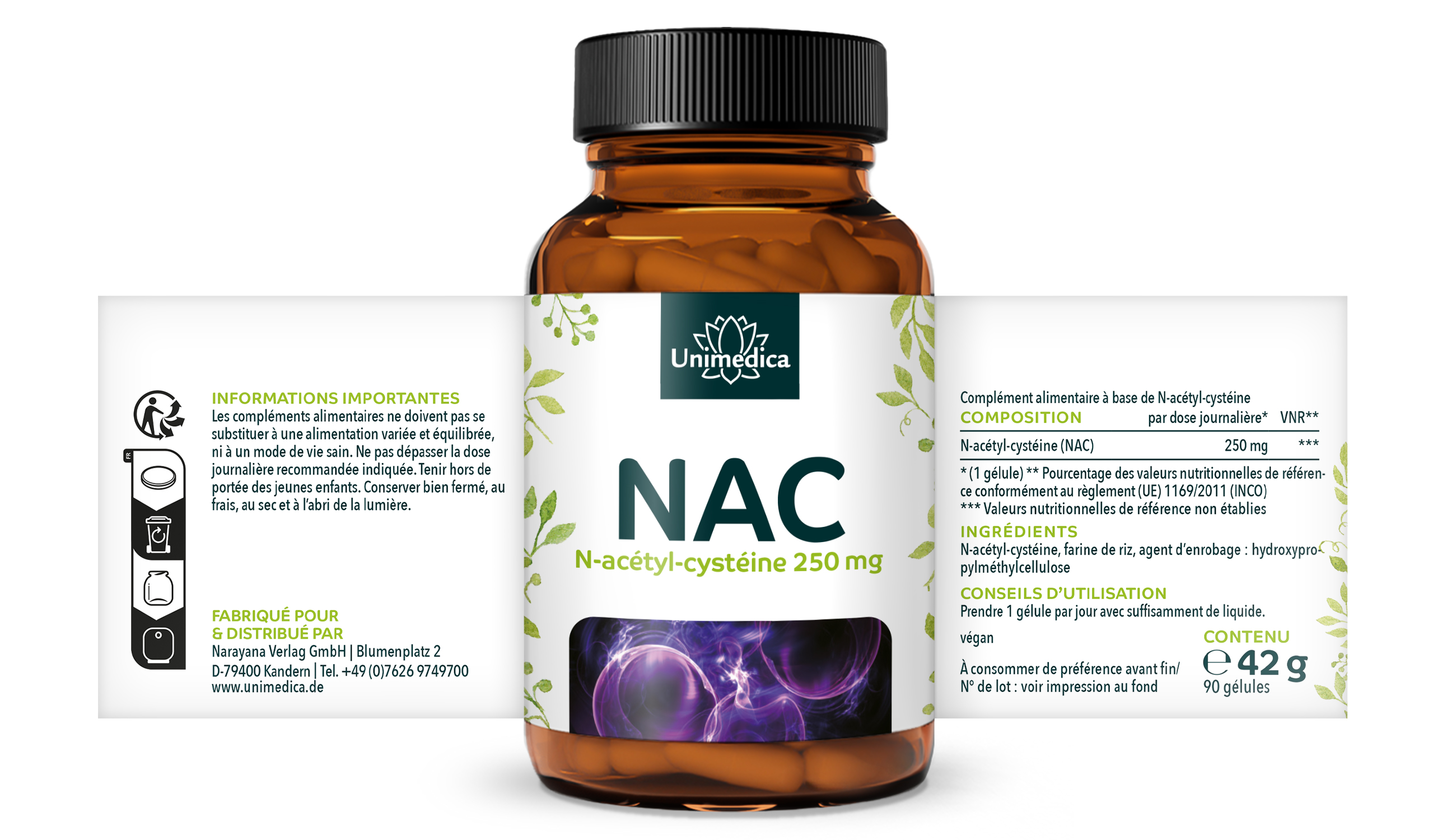 NAC - 250 mg - N-Acétyl-Cystéine de Fermentation Naturelle - 90 gélules - par Unimedica