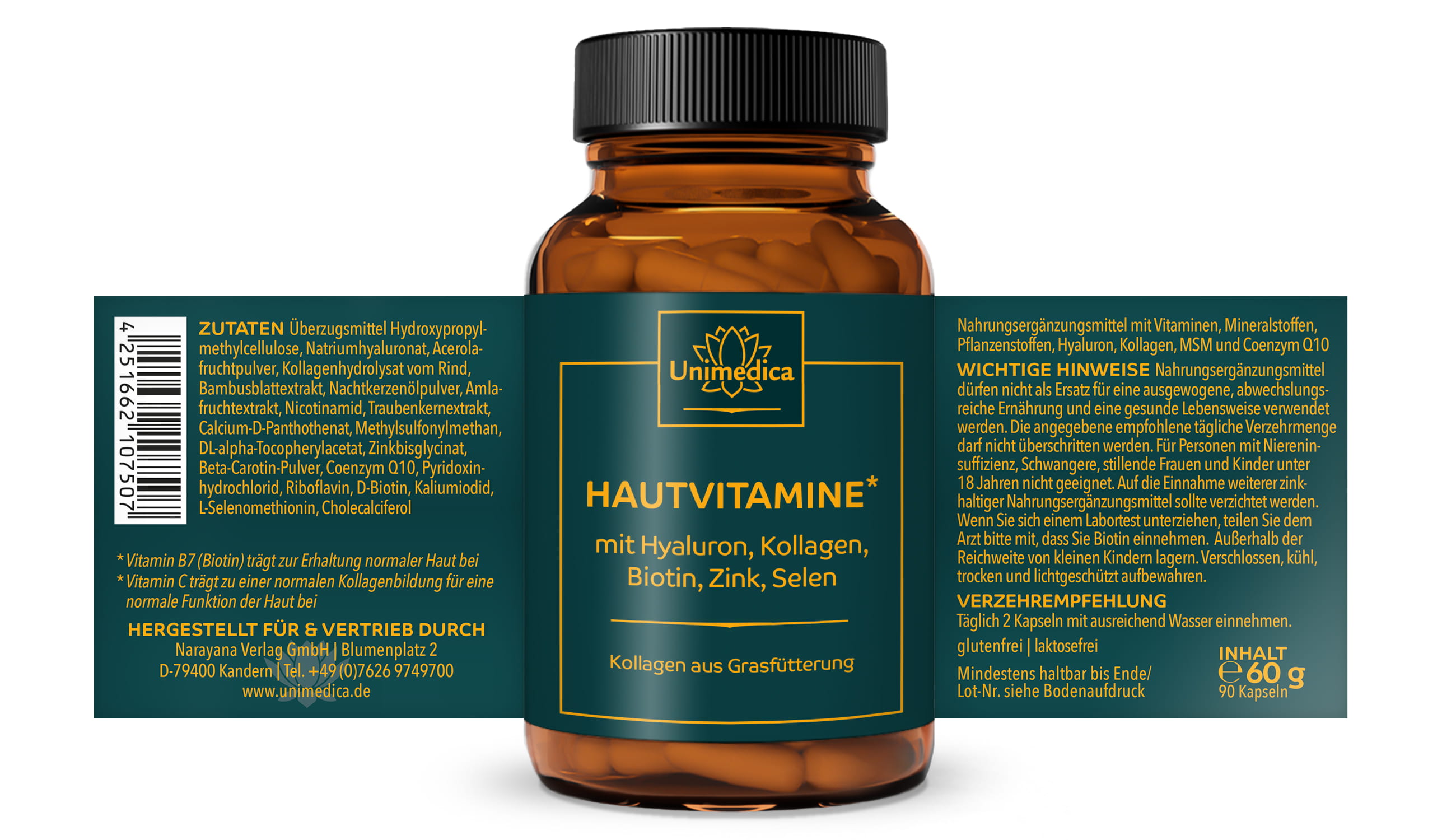 Skin Vitamins  with collagen from grass-fed cattle  90 capsules  from Unimedica