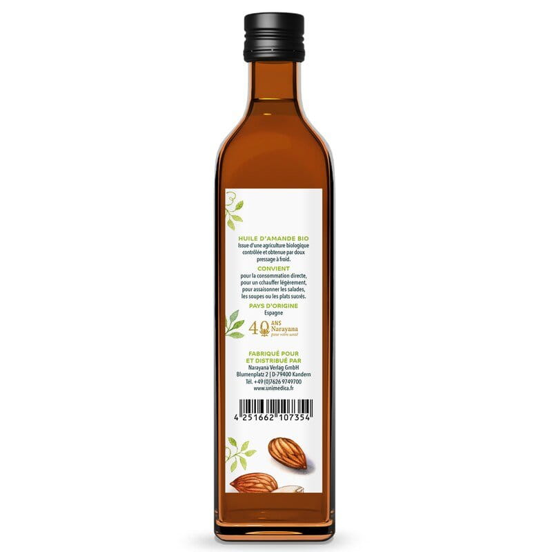 Huile d'amande BIO  entièrement naturelle et pressée à froid - 250 ml - par Unimedica