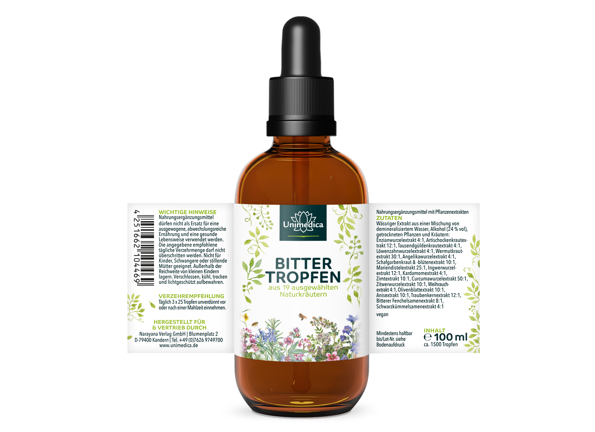 Bittertropfen - 100 ml - aus 19 Naturkräutern - von Unimedica
