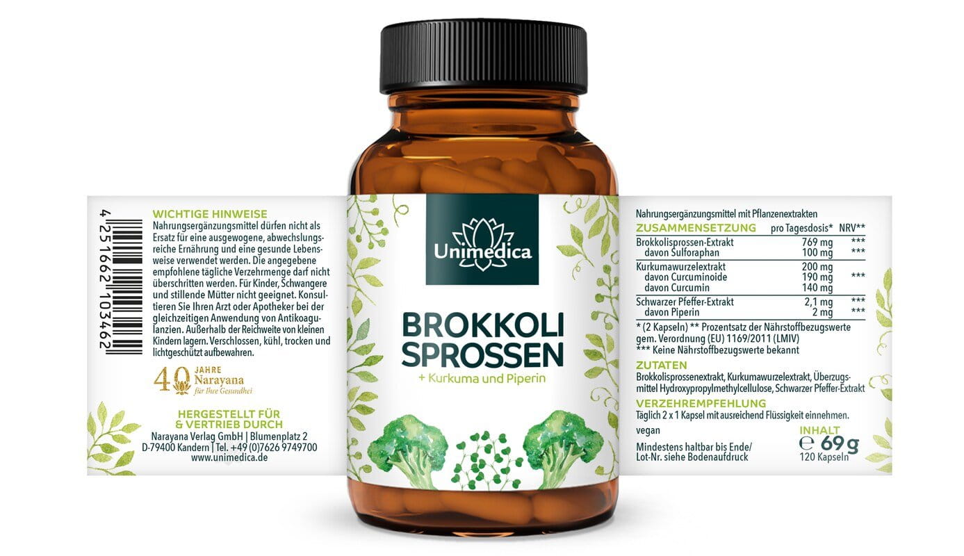 2er-Sparset: Brokkoli Sprossen Extrakt - 100 mg Sulforaphan pro Tagesdosis - 2 x 120 Kapseln - von Unimedica