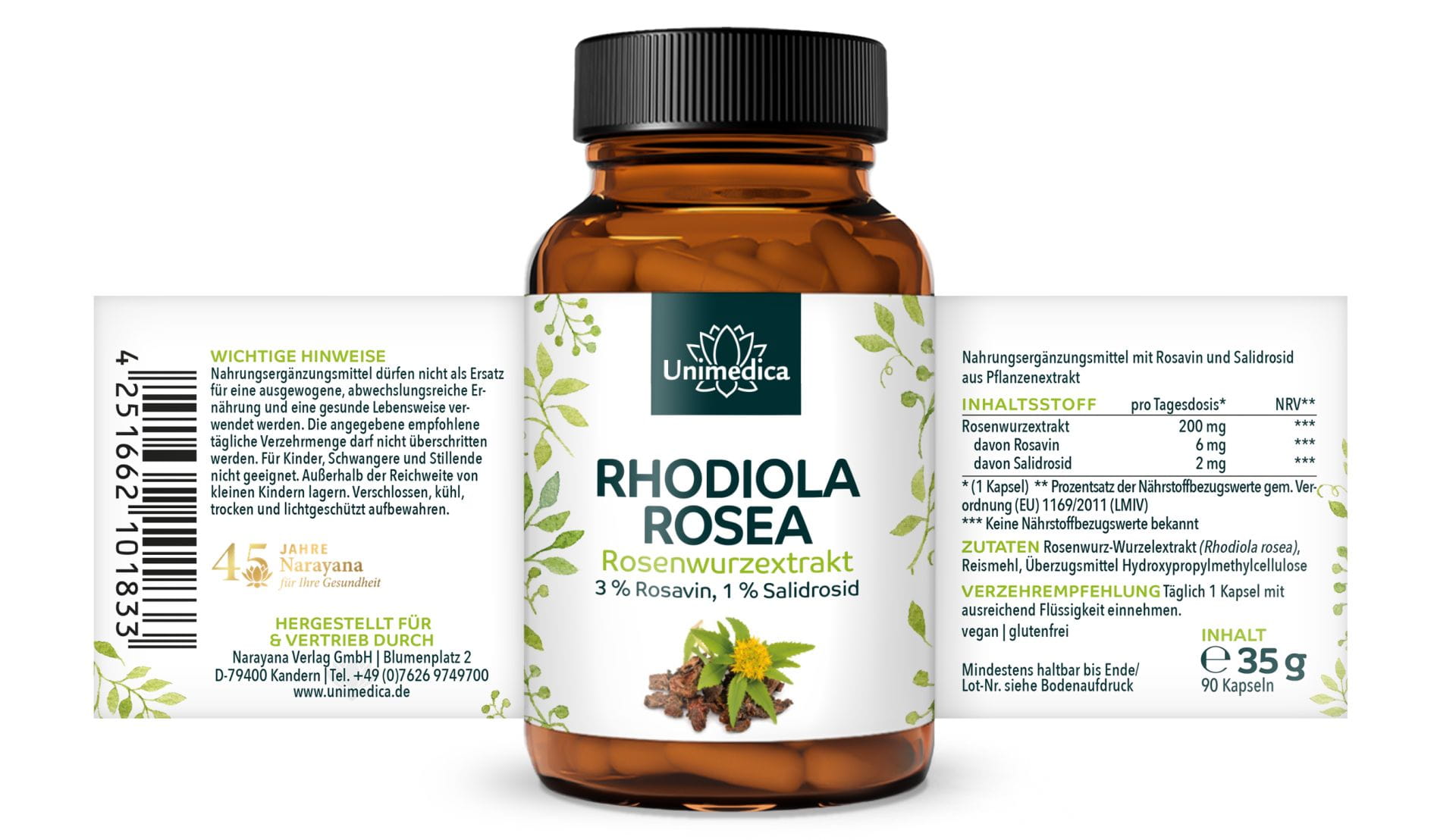 Rhodiola Rosea - Rosenwurz Extrakt - 200 mg pro Tagesdosis (1 Kapsel ...
